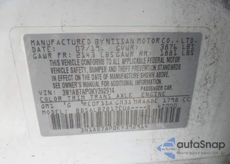 2019 Nissan Sentra S from USA, damaged, VIN 3N1AB7AP0KY392914